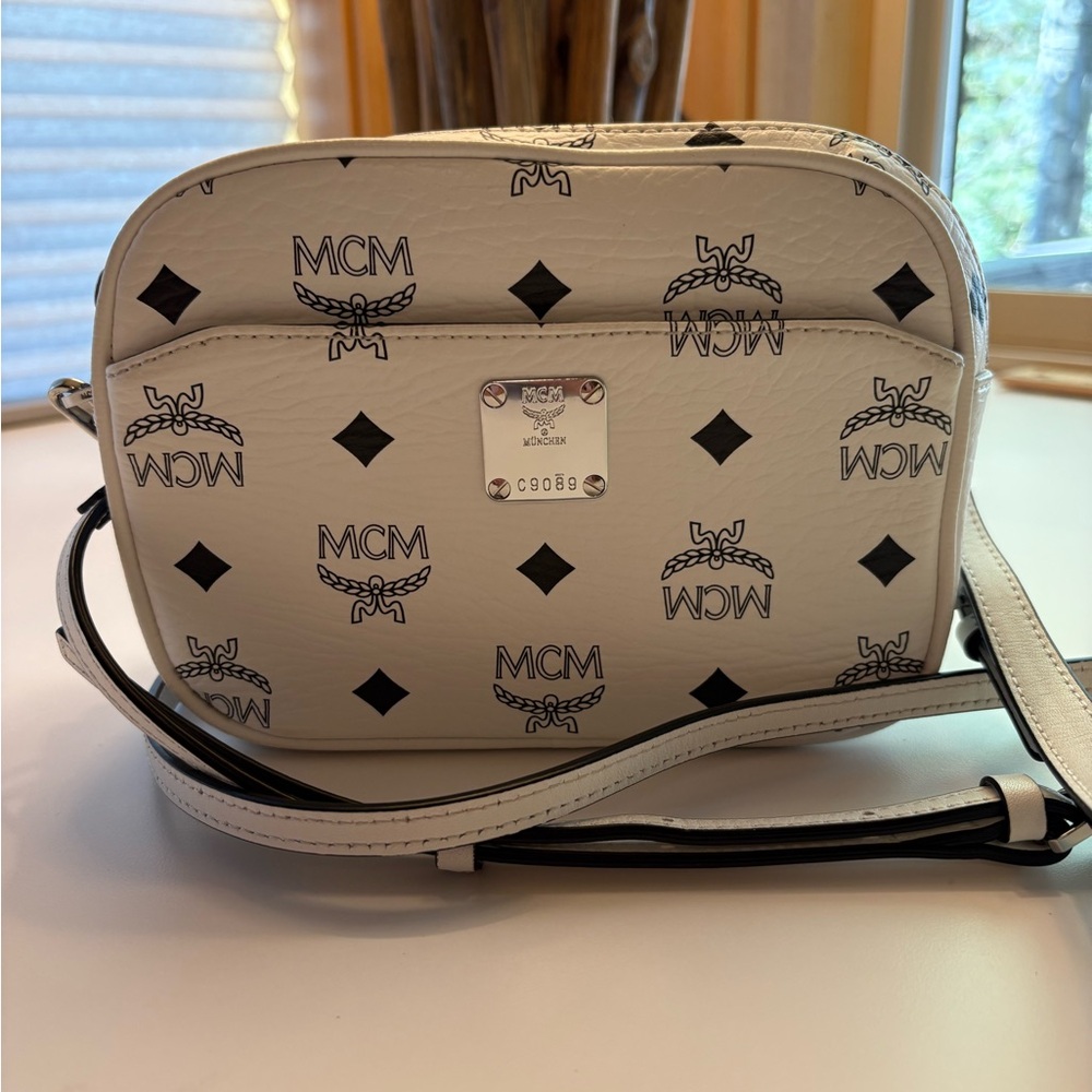 MCM White and Black Crossbody Camera Bag